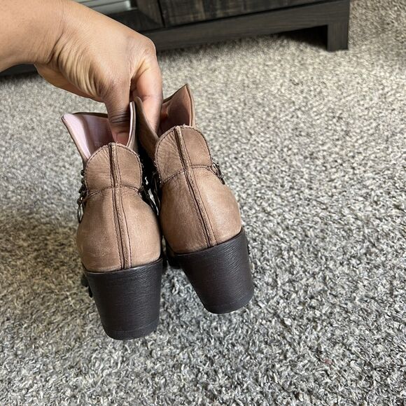 MISS MACIE Studs Ankle Boot 9 M Piper Ribbed Zipper Brown Patchwork Leather New - Picture 5 of 9